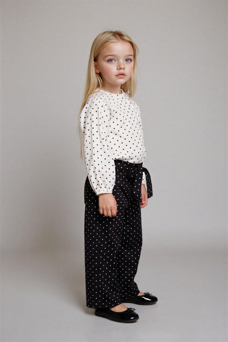 DeFacto Black BabyGirl Baby Girl Wide Leg Polka Dot Straight Leg Poplin Trousers Casual - Image 3